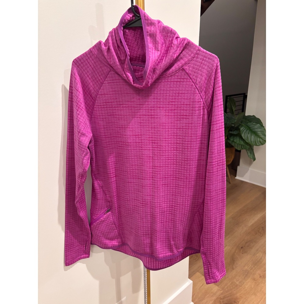 C9 Champion Womens Pink Textured Fleece Cowl Neck Hoodie Thumbhole Pullover L